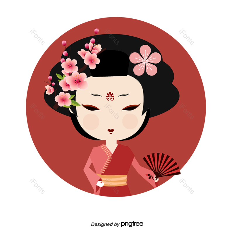 卡通人物图片,扇子元素,传统服饰PNG,女性免抠素材
